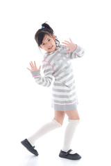 Beautiful asian girl standing on white background isolated