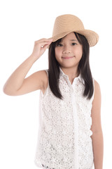 Beautiful asian girl in wicker hat