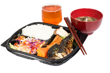 Grilled Saba soy sauce, Japanese cuisine isolate on white
