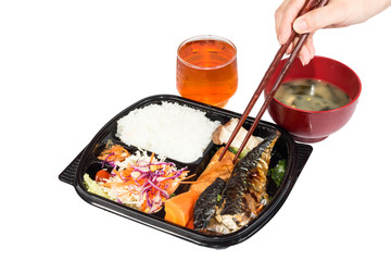 Grilled Saba soy sauce, Japanese cuisine isolate on white
