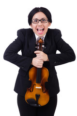 Woman with violin isolated on the white