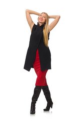 Pretty young girl in bordo skirt isolated on white