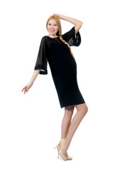 Fototapeta premium Pretty pregnant woman in black dress isolated on white