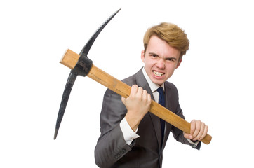 Young businessman with weapon isolated on white