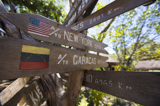 Destination Wooden sign arrows, venezuela