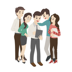 Fototapeta premium Group of business man and woman look at something on a tablet