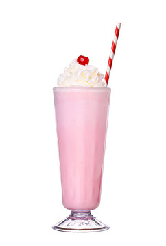 milkshakes strawberry flavor with cherry and whipped cream isola
