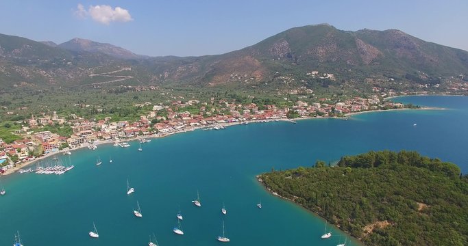 Aerial view of city Nidri at Lefkada island
