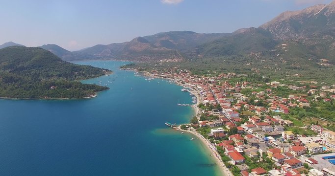 Aerial view of city Nidri at Lefkada island
