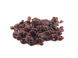 fresh organic raisins on white background