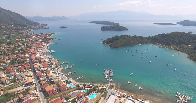 Aerial view of city Nidri at Lefkada island
