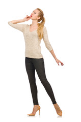 Fototapeta premium Young slim woman isolated on white