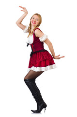 Woman in bavarian costume isolated on white