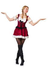 Woman in bavarian costume isolated on white