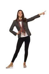 Fototapeta premium Girl in gray jacket isolated on white