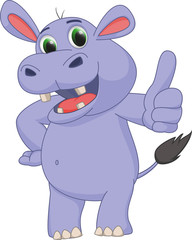 cute hippo cartoon give thumb up