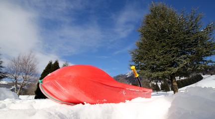 plastic bob for playing in the snow in mountains