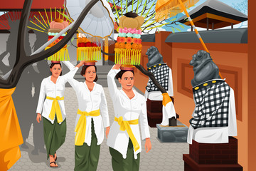 Fototapeta premium Balinese people in a traditional celebration