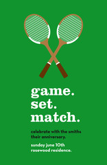 Couple anniversary invitation card with rackets. Vector.