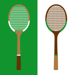 Tennis racket with green and white background. Vector.