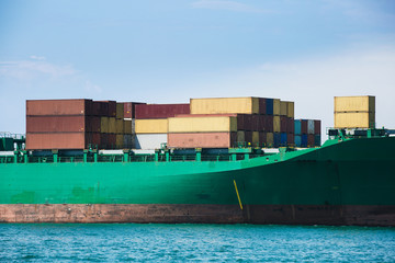 Containers loaded on a cargo ship