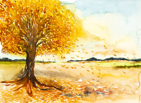 falling landscape watercolor on paper