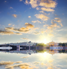 St. Petersburg riverscape at sunset. Travel background