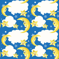 Seamless background with cute moon and stars