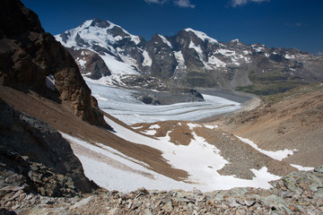 View from the Diavolezza to the mountains and glaciers