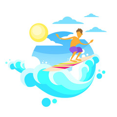 Surfer Man Surfing Sea Wave on Board Summer Ocean 