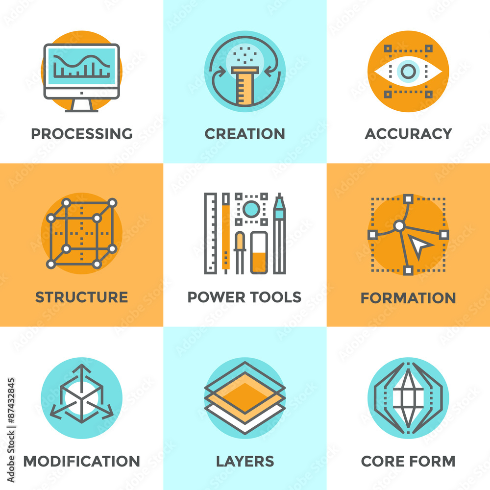 Aufkleber Design creation line icons set