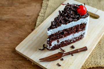 Black Forest, Chocolate cake on wooden table