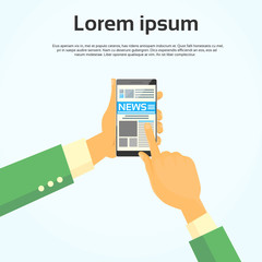 Hands Hold Smart Phone News Internet Web Application 