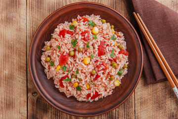 rice with tomato corn and green peas