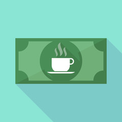 Long shadow banknote icon with a cup of coffee
