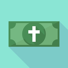 Long shadow banknote icon with a christian cross