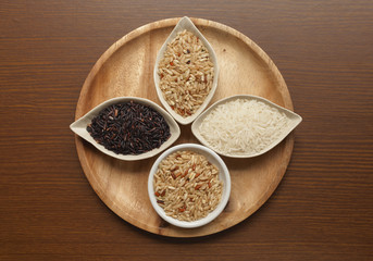 Rice set on wooden plate 