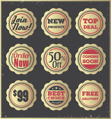 Set of golden retro badges. Sales,retail,discount.