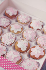 Cupcakes con pasta di zucchero bianca e rosa