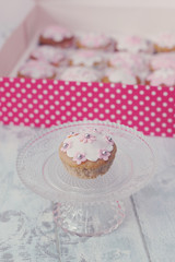 Cupcakes con pasta di zucchero bianca e rosa