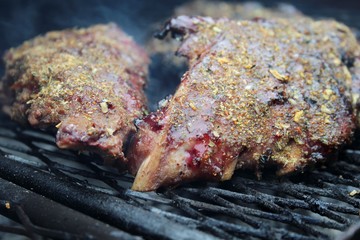 Marinated ribs on bbq or grill