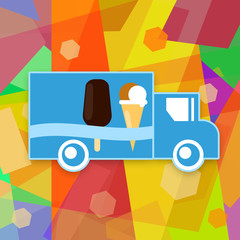 Fototapeta premium Ice cream truck on colorful abstract baclground