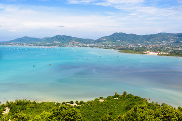 View sea sky and tourist town in Phuket, Thailand