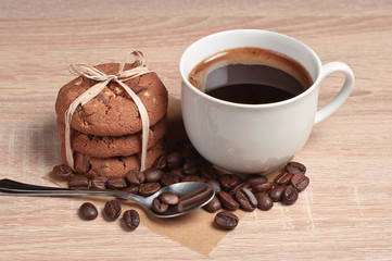 Coffee cup and chocolate cookies