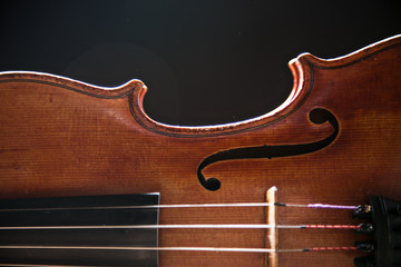Old violin on dark background.