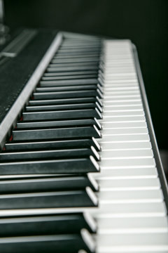 Electric piano keyboards, close-up.