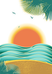 Nature tropical seascape background with sunlight and palms isol