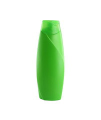 green shampoo bottle isolated on white.