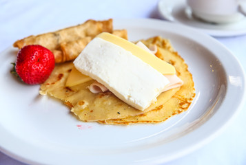 Pancake with cheese and ham