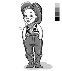 Young cowboy.Black white isolated on white.